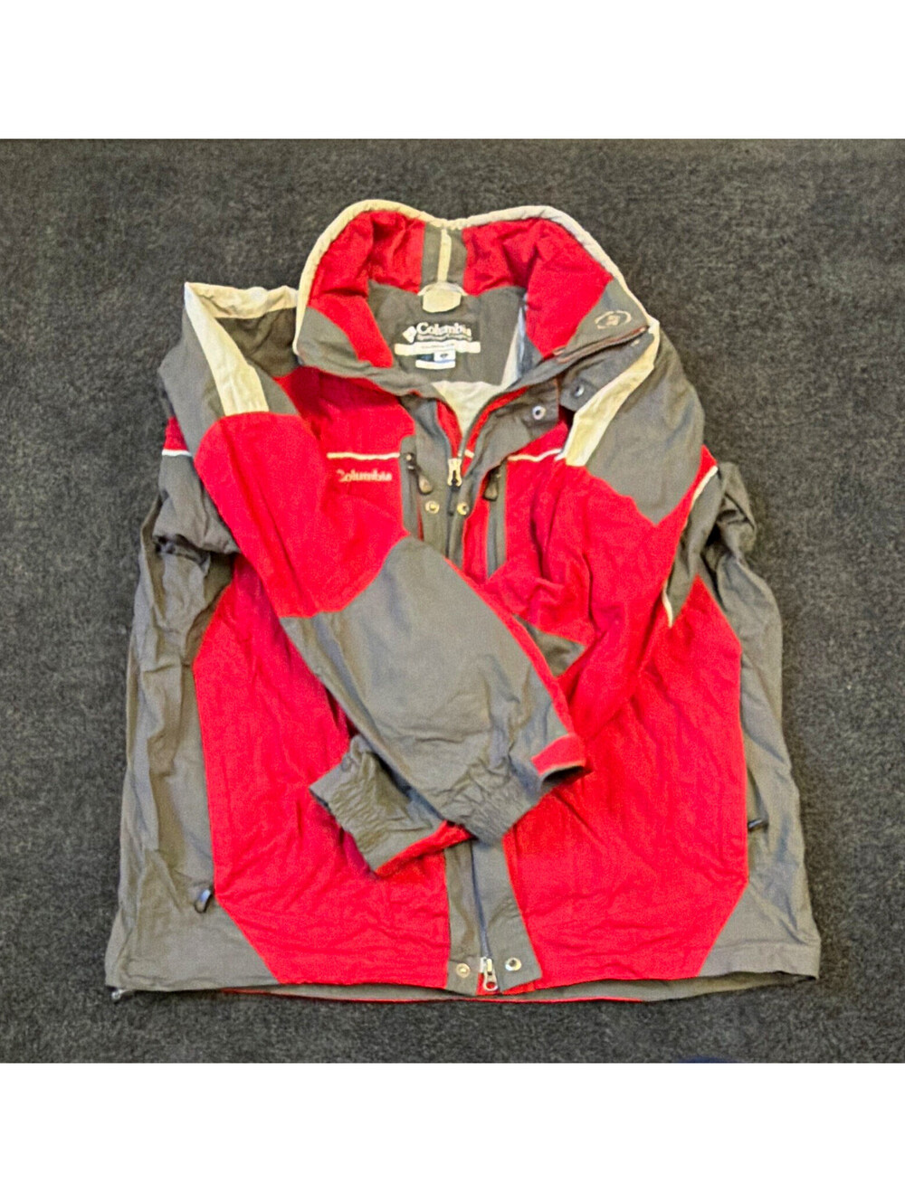 Columbia Men's L 3-in-1 Hooded Full Zip Colorblock Jacket Red Gray
